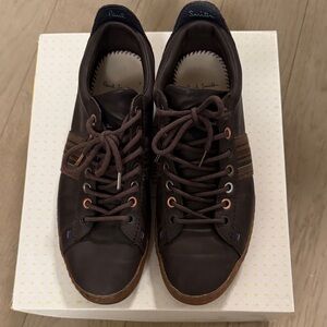 Paul Smith Men Dark Brown Leather Low-Top Sneakers with Subtle Multicolor Trim